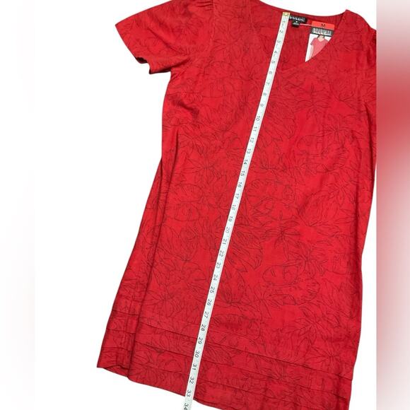 Nicole Miller Ladies Linen Red Dress Pattern Tropical leaf Size Medium NWT - Picture 6 of 10